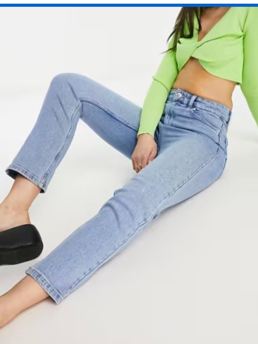Pull & Bear Slim High Waisted Mom Jeans in Light Blue